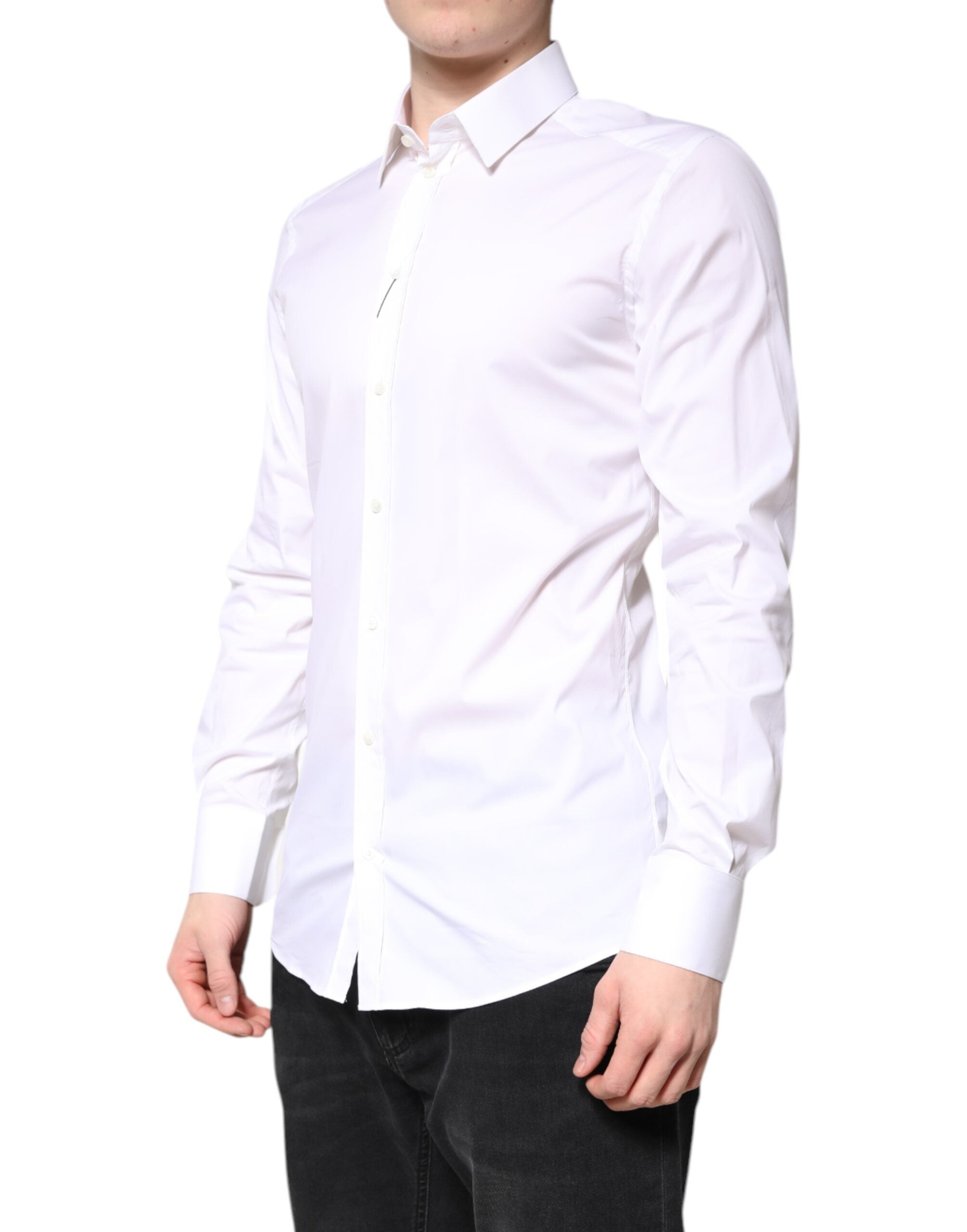 Dolce & Gabbana White Cotton Dress GOLD Formal Collar Shirt